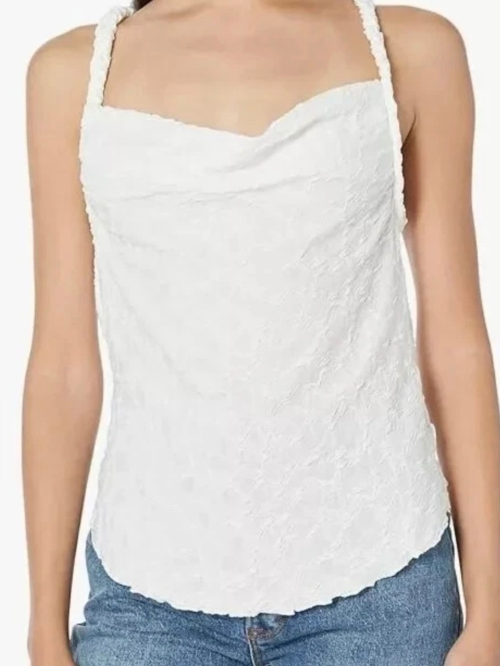 Free People Tank Top Size XL White Crossback Textured Sleeveless MyKonos NWT